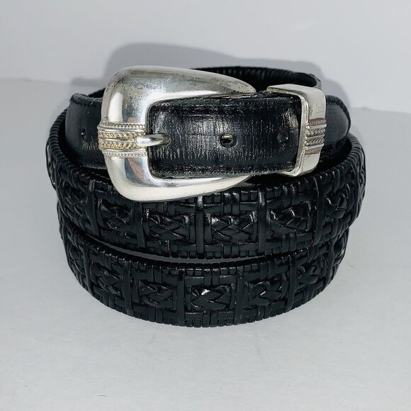 Vintage Brighton Men's 42" Genuine Black Leather Braided Woven Taper Belt - Picture 1 of 6